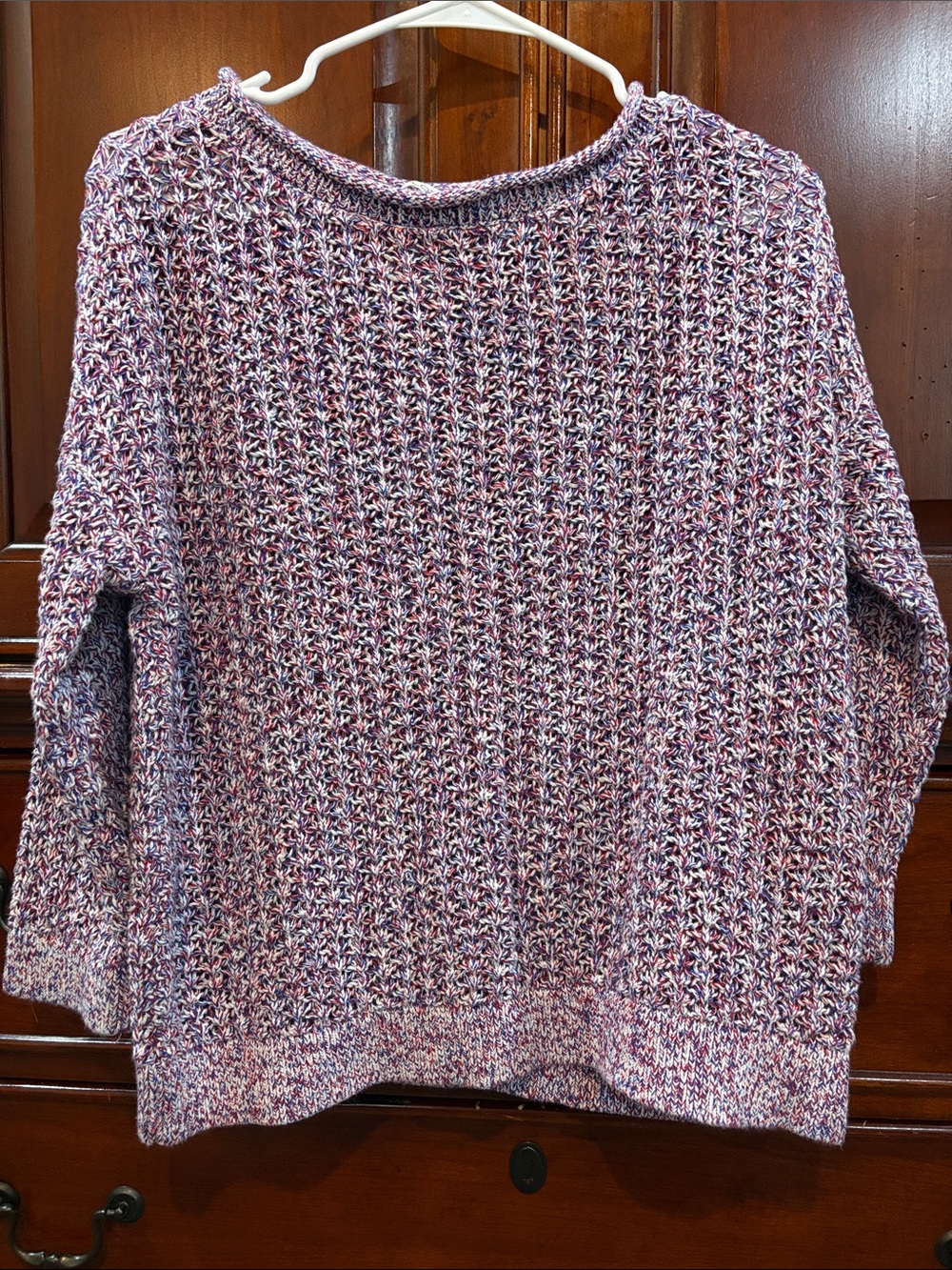 LOFT Multi-Color Knit Crewneck Sweater in Pink, Purple & White